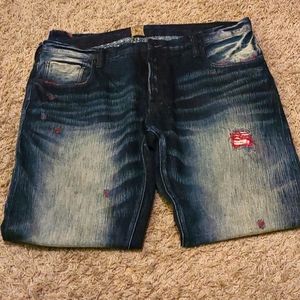 Mens faded buttonfly distressed jeans